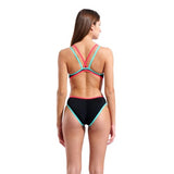 Women's One Double Cross Back One Piece Black - Bright Coral