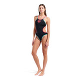 Women's One Double Cross Back One Piece Black - Bright Coral