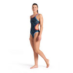 Dames One Double Cross Back One Piece blauw-zachtgroen