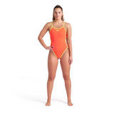 Arena Women's Solid Reversible Swimsuit Challenge Back blue-coral-lime