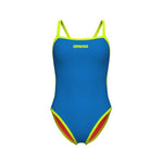 Arena Women's Solid Reversible Swimsuit Challenge Back blue-coral-lime
