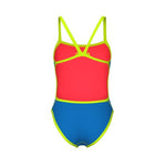 Arena Women's Solid Reversible Swimsuit Challenge Back blue-coral-lime