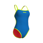 Arena Women's Solid Reversible Swimsuit Challenge Back blue-coral-lime