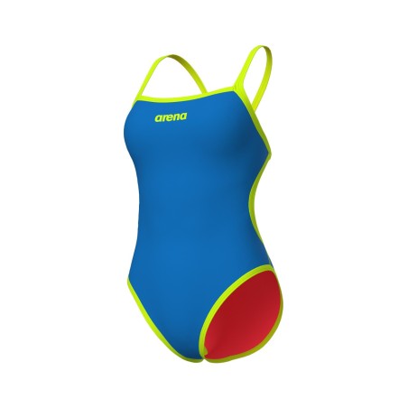 Arena Women's Solid Reversible Swimsuit Challenge Back blue-coral-lime