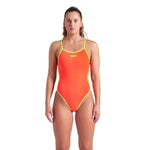 Arena Women's Solid Reversible Swimsuit Challenge Back blue-coral-lime