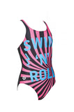 Girls' Swim/Roll Jr One Piece V Back Black-Turquoise