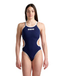 Dames One Double Cross Back One Piece Marine - Wit