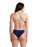 Dames One Double Cross Back One Piece Marine - Wit